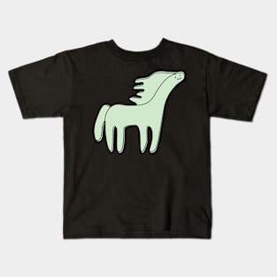 Cute Silly Simple Minimalist Pastel Green Horse White Pattern Kids T-Shirt